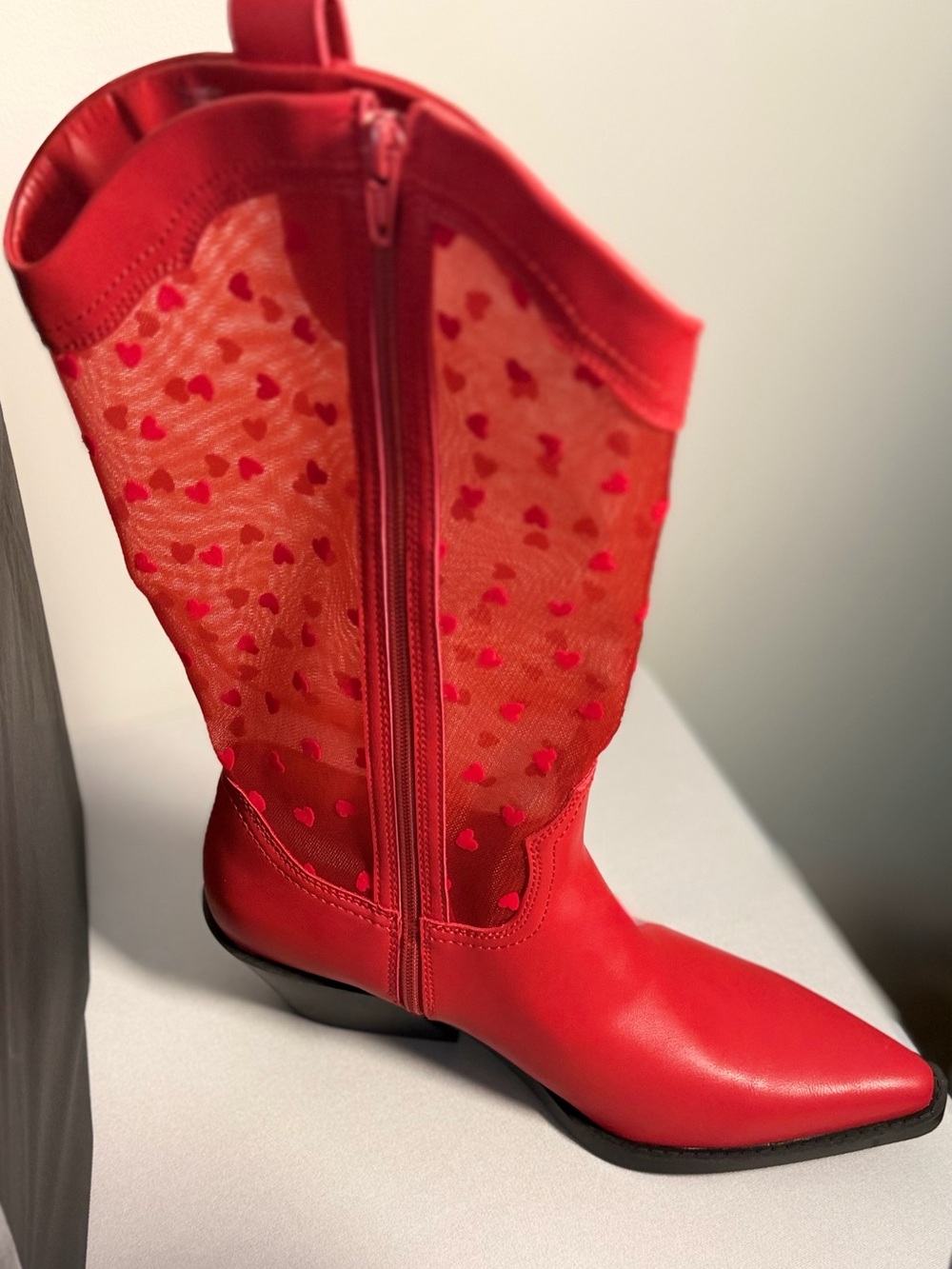 Amazon Red Mesh Heart Western-Heel Boots